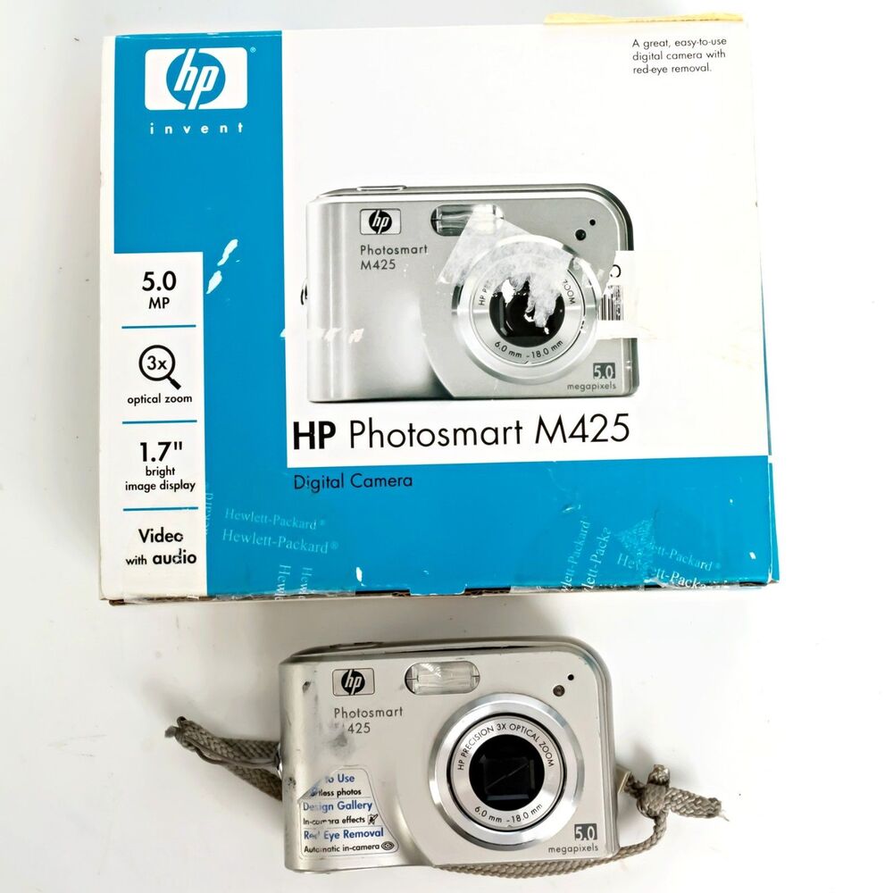 HP Photosmart M425 Digital Camera 5.0MP 3x Optical Zoom Silver Tested Working